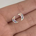 Brinco Lua Cravejado de Zircônia Colorida Prata 925