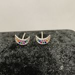 Brinco Lua Cravejado de Zircônia Colorida Prata 925