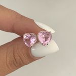 Brinco Zircônia Coração Rosa Prata 925