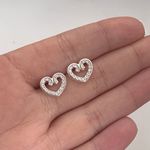 Brinco Prata Legítima 925 Coraçao Vazado com Zirconia