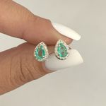 Brinco Prata Legítima 925 Gota Verde Turmalina Com Zirconia 