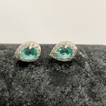 Brinco Prata Legítima 925 Gota Verde Turmalina Com Zirconia 