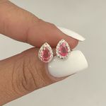 Brinco Gota Rosa Cereja Com Zirconia Prata 925