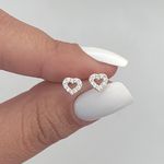 Brinco Prata Legítima 925 Baby Coraçao com Zirconia Vazado 