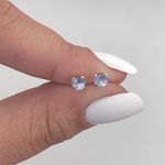 Brinco Prata Legítima 925 Baby 5mm Zirconia Roxa 