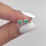 Brinco Prata Legítima 925 Baby Coraçao Zirconia Verde 