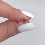 Brinco Prata Legítima 925 Baby 5mm Zirconia Vermelha 