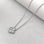 Corrente com Pingente Prata Legítima 925 Trevo 45 cm com banho Ródio Branco