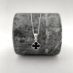 Corrente Prata Legítima 925 Veneziana 45cm com Pingente Trevo Onix