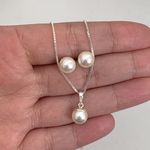 Conjunto Brinco e Colar Perola 8mm Prata 925