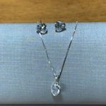 Conjunto Coração Zirconia Branca 8 milímetros 45 centímetros em Prata 925 