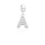 Berloques Letras Iniciais Zirconia Cristal Prata 925 