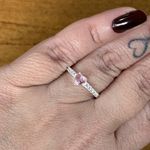 Anel Prata Legitima 925 Meia Aliança com Zirconia de Coração 5 milímetros Rosa Claro