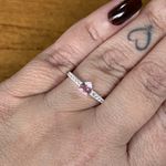 Anel Prata Legitima 925 Meia Aliança com Zirconia de Coração 5 milímetros Rosa Claro