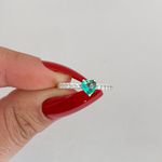 Anel Prata Legitimo 925 Meia Aliança com Zirconia de Coração 5mm Verde Água 