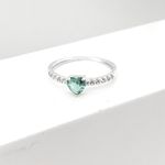 Anel Prata Legitimo 925 Meia Aliança com Zirconia de Coração 5mm Verde Água 
