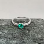 Anel Prata Legitimo 925 Meia Aliança com Zirconia de Coração 5mm Verde Água 