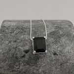 Colar Prata Legítima 925 Veneziana com Pingente Zirconia Preta Retangular 45 cm 