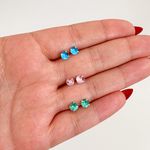 Trio Brincos Prata Legitima 925 Solitario Zirconia 5mm Verde / Azul / Rosa