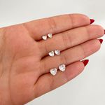 Trio Brincos Prata Legitima 925 Coração 4/5/6mm Zirconia Cristal