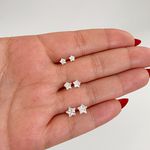 Trio Brinco Prata Legitima 925 Estrela Zirconia 4/5/6 milímetros