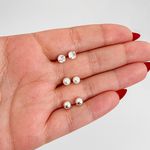 Trio Brincos Prata Legitima 925 Bola / Solitário / Pérola 5mm