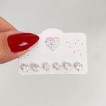 Trio Brincos Prata Legitima 925 Solitário / Estrela / Coração 5 milimetros