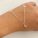 Tornozeleira Prata Legitima 925 Pingentes Coração Liso/Zirconia Cristal