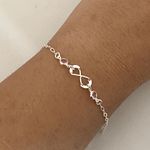 Pulseira Prata Legitima 925 Infinito e Zirconia Rosa Claro 1,3gr