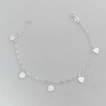 Pulseira Prata Legitima 925 5 Pingentes Coraçao Liso 1,6gr