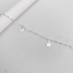 Tornozeleira Prata Legitima 925 Pingentes Lua e Estrela 1,8gr