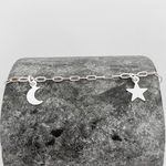 Tornozeleira Prata Legitima 925 Pingentes Lua e Estrela 1,8gr
