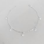 Tornozeleira Prata Legitima 925 Pingentes Lua e Estrela 1,8gr