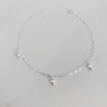 Tornozeleira Prata Legitima 925 Pingentes Coração Liso 1,8gr