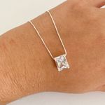 Corrente Prata Legitima 925 Veneziana 50cm com Pingente Caixa Alta Cristal