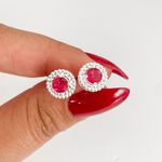 Brinco Prata Legitima 925 Zirconia Rubi com Detalhes