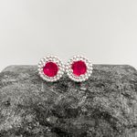 Brinco Prata Legitima 925 Zirconia Rubi com Detalhes