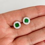 Brinco Prata Legitima 925 Zirconia Verde Esmeralda com Detalhes