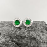 Brinco Prata Legitima 925 Zirconia Verde Esmeralda com Detalhes