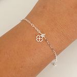 Pulseira Prata Legitima 925 com 3 Pingentes Trevo Vazado 1,2gr