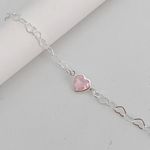 Pulseira Prata Legitima 925 Elo Coração com Zirconia Rosa 1gr