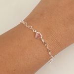 Pulseira Prata Legitima 925 Elo Coração com Zirconia Rosa 1gr