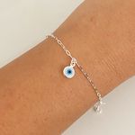 Pulseira Prata Legitima 925 Figa / Olho Grego / Trevo 1,4gr