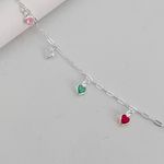 Pulseira Infantil Prata Legitima 925 Corações Coloridos 1,3gr