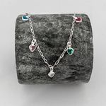 Pulseira Infantil Prata Legitima 925 Corações Coloridos 1,3gr