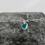 Pulseira Prata Legitima 925 Elo Coração com Zirconia Turmalina 1,1gr