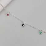 Tornozeleira Prata Legitima 925 Pingentes Coração Colorido 1,7gr