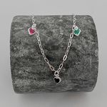 Tornozeleira Prata Legitima 925 Pingentes Coração Colorido 1,7gr