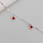 Pulseira Prata Legitima 925 5 Pingentes Coração Vermelho 1,4gr