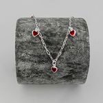 Pulseira Prata Legitima 925 5 Pingentes Coração Vermelho 1,4gr